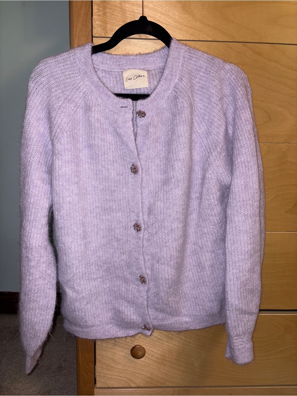 Lilac Crewneck Button-Front Cardigan Sweater